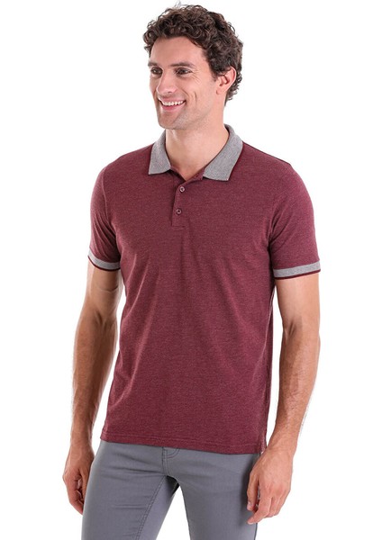 Bordo Regular Fit Düz Polo Yaka Pamuklu Tişört