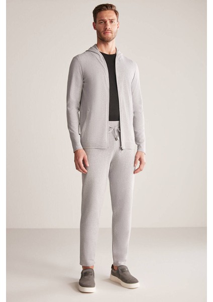 Slim Fit Gri Kapüşonlu Ince Hırka