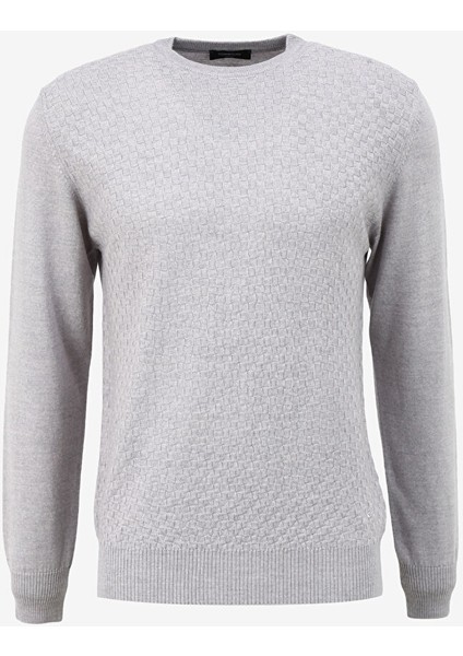 Gri Erkek Bisiklet Slim Fit Kazak WM01_ZMG5