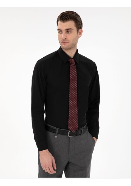 Siyah Slim Fit Uzun Kollu Basic Gömlek