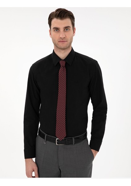 Siyah Slim Fit Uzun Kollu Basic Gömlek