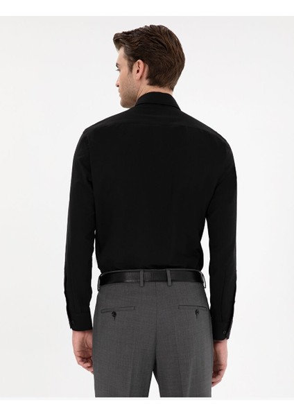 Siyah Slim Fit Uzun Kollu Basic Gömlek