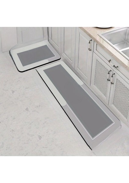 Yazısız Model Mutfak Paspası Su Emici Banyo Paspası Kaymaz Tabanlı 156X38 cm Takım 38X58 cm M-61