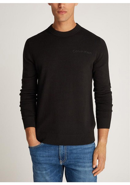 Bisiklet Yaka Normal Baskılı Siyah Erkek Kazak J30J325670BEH Instıtutıonal Sweater