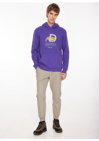 Mor Erkek Kapüşon Yaka Relaxed Fit Baskılı Sweatshirt D3WM-SWT41