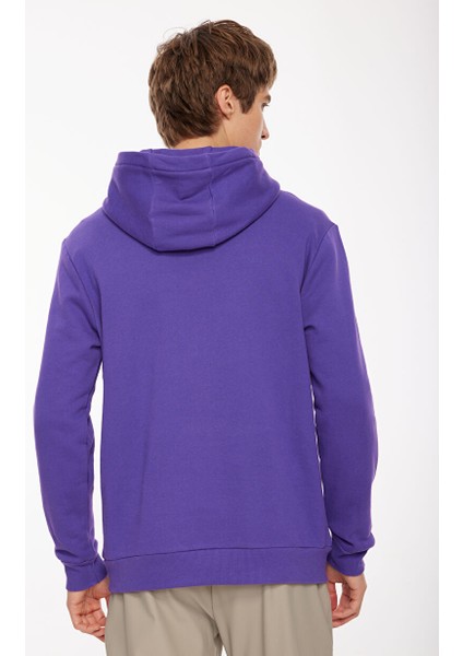 Mor Erkek Kapüşon Yaka Relaxed Fit Baskılı Sweatshirt D3WM-SWT41