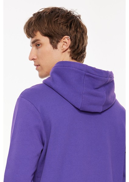 Mor Erkek Kapüşon Yaka Relaxed Fit Baskılı Sweatshirt D3WM-SWT41