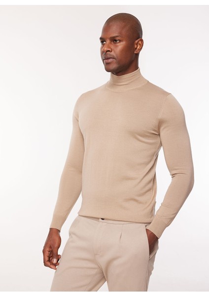 Yarım Balıkçı Yaka Slim Fit Açık Kahve Erkek Kazak A274A07EMP-