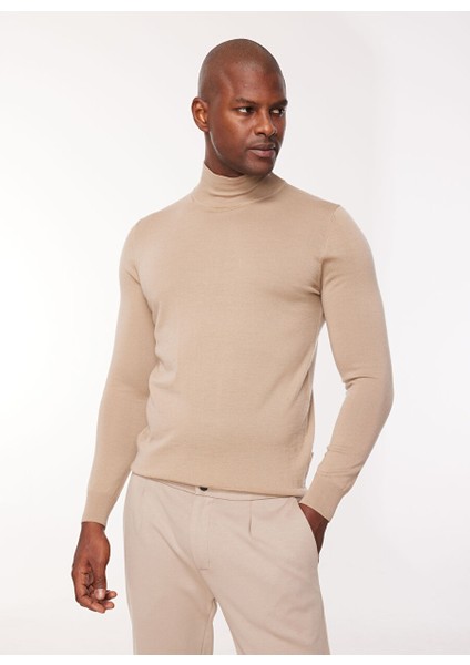 Yarım Balıkçı Yaka Slim Fit Açık Kahve Erkek Kazak A274A07EMP-