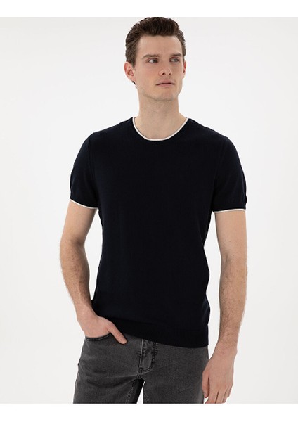 Lacivert Slim Fit Bisiklet Yaka Triko Tişört modelleri
