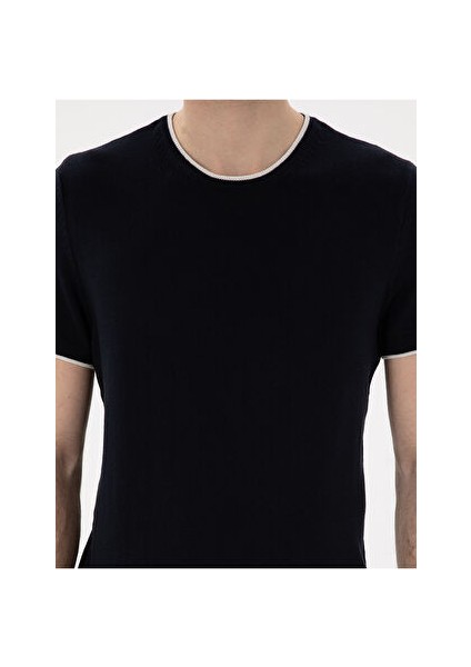 Lacivert Slim Fit Bisiklet Yaka Triko Tişört