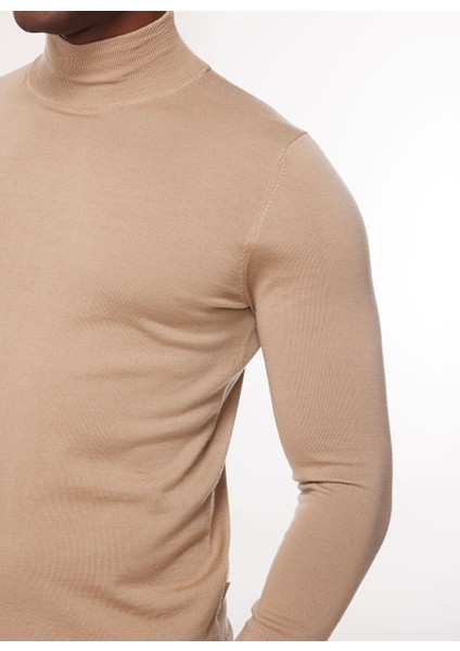 Yarım Balıkçı Yaka Slim Fit Açık Kahve Erkek Kazak A274A07EMP-
