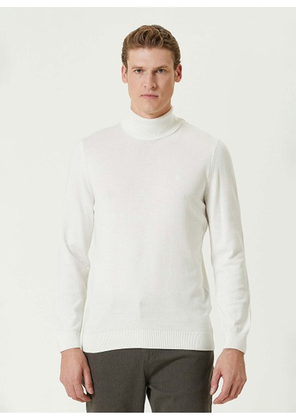 Ekru Erkek Balıkçı Slim Fit Düz Kazak 1091787