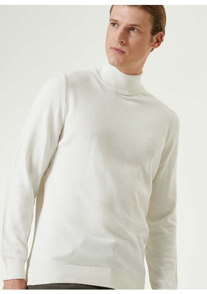 Ekru Erkek Balıkçı Slim Fit Düz Kazak 1091787