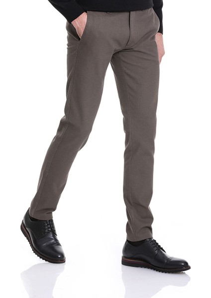Haki Slim Fit Desenli Pamuklu Yandan Cep Kanvas Pantolon