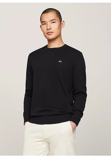Bisiklet Yaka Slim Fit Nakışlı Siyah Erkek Kazak DM0DM18895BDS Slım Essentıal Lıght