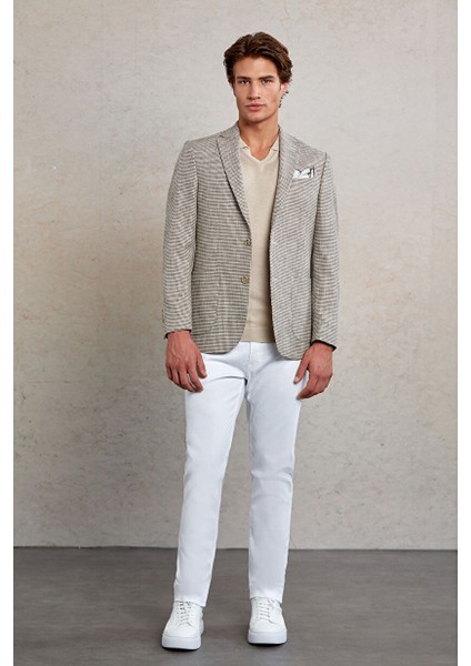 Bej Comfort Fit Desenli Mono Yaka Casual Ceket fiyatları