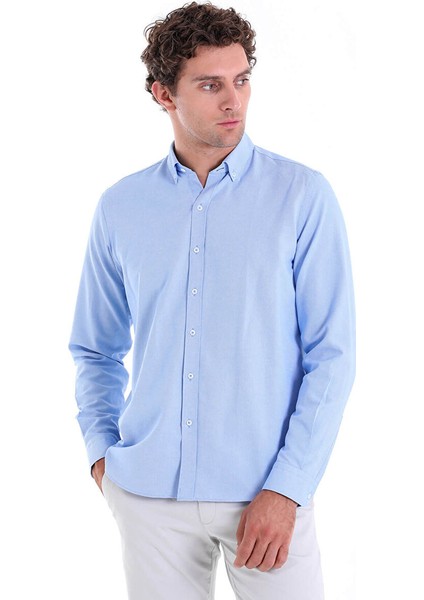 Mavi Comfort Fit Düz Düğmeli Yaka Uzun Kollu Casual Oxford Gömlek modelleri
