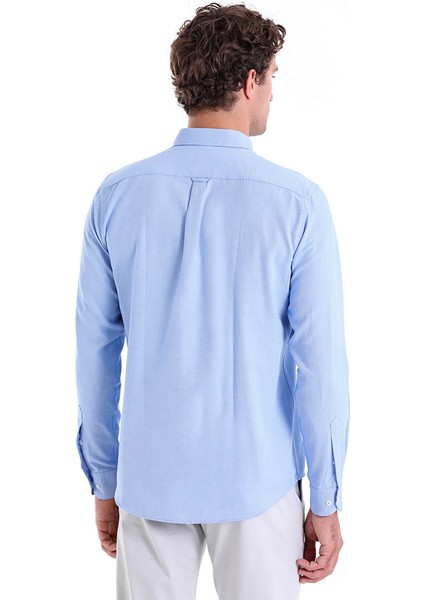 Mavi Comfort Fit Düz Düğmeli Yaka Uzun Kollu Casual Oxford Gömlek