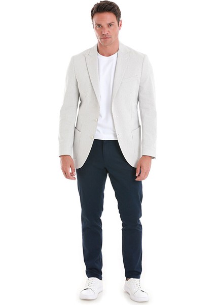 Beyaz Slim Fit Çizgili Sivri Yaka Casual Ceket fiyatları