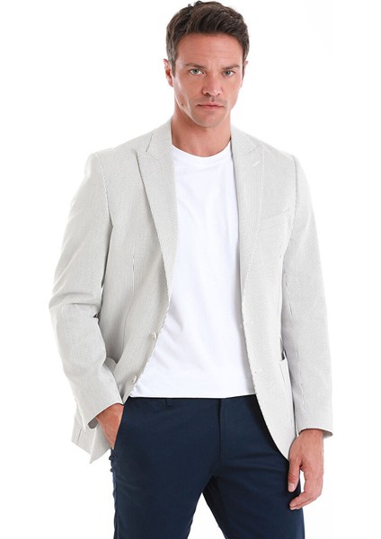 Beyaz Slim Fit Çizgili Sivri Yaka Casual Ceket modelleri