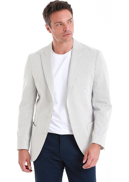Beyaz Slim Fit Çizgili Sivri Yaka Casual Ceket fırsatları