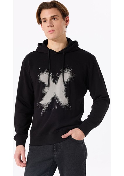 Siyah Erkek Kapüşon Regular Fit Sweatshirt UMA24070FE