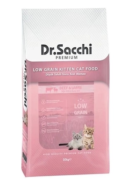 Dr.sacchi Premium Düşük Tahıllı Sığır ve Kuzu Etli Yavru Kedi Maması 10 kg