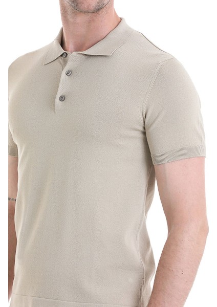 Bej Regular Fit Düz Polo Yaka Tişört