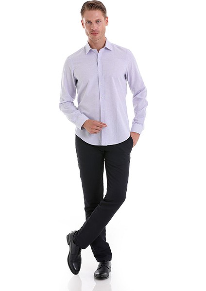 Lila Comfort Fit Çizgili Pamuklu Slim Yaka Uzun Kollu Spor Gömlek fiyatları