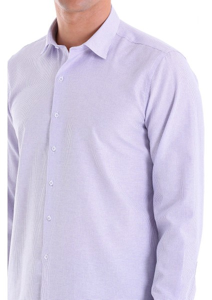Lila Comfort Fit Çizgili Pamuklu Slim Yaka Uzun Kollu Casual Gömlek indirimleri