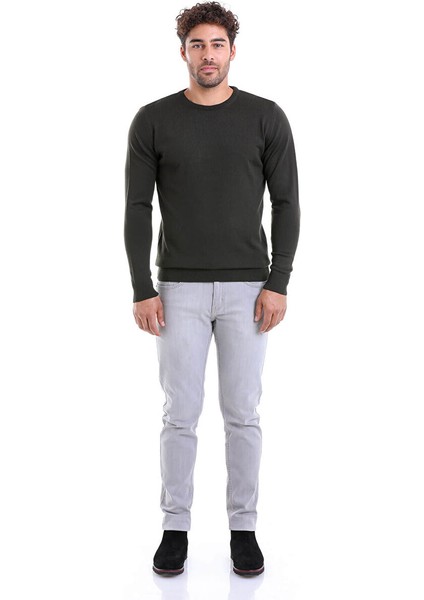 Haki Comfort Fit Düz Bisiklet Yaka Yünlü Kazak fırsatları