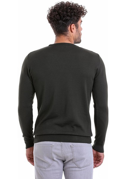 Haki Comfort Fit Düz Bisiklet Yaka Yünlü Kazak indirimleri