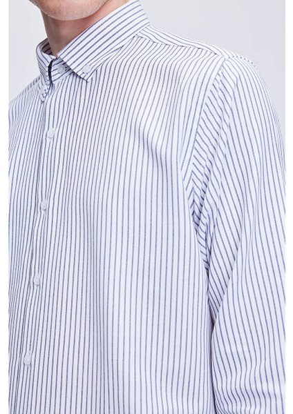 Siyah Comfort Fit Çizgili Pamuklu Düğmeli Yaka Uzun Kollu Casual Gömlek 24D19ETC0001_102 fırsatları
