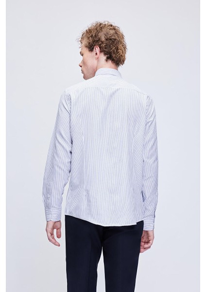 Siyah Comfort Fit Çizgili Pamuklu Düğmeli Yaka Uzun Kollu Casual Gömlek 24D19ETC0001_102 indirimleri