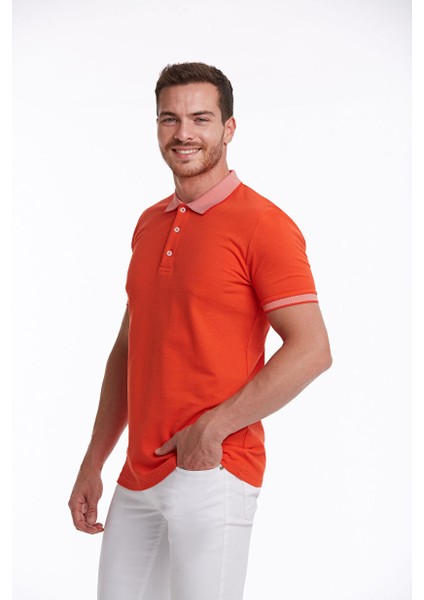Nar Çiçeği Regular Fit Düz 100% Pamuklu Polo Yaka Tişört