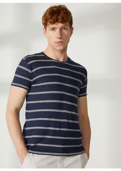 Bisiklet Yaka Mavi Erkek T-Shirt FM23S05TGBLUE