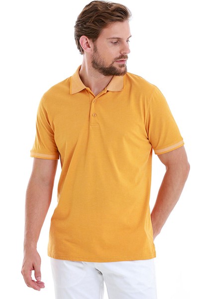 Hardal Regular Fit Düz Polo Yaka Pamuklu Tişört