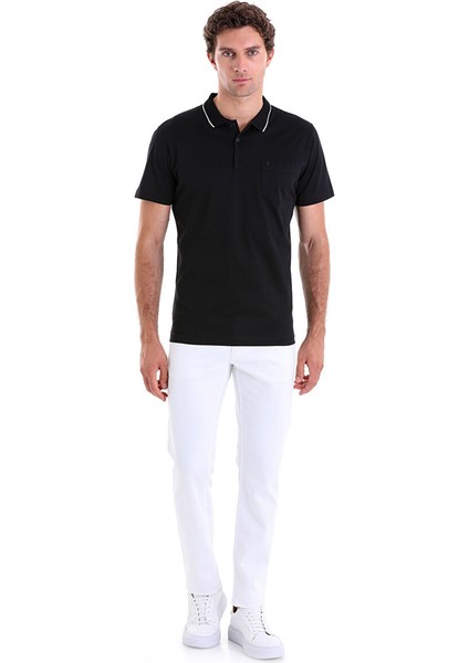 Siyah Regular Fit Düz Merserize Polo Yaka 100% Pamuk Tişört
