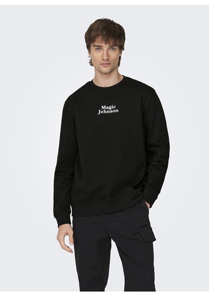 Siyah Erkek O Yaka Baskılı Sweatshirt 22027894_ONSCELEBRITY Reg Crew Neck