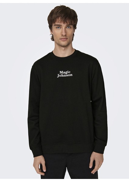 Siyah Erkek O Yaka Baskılı Sweatshirt 22027894_ONSCELEBRITY Reg Crew Neck modelleri