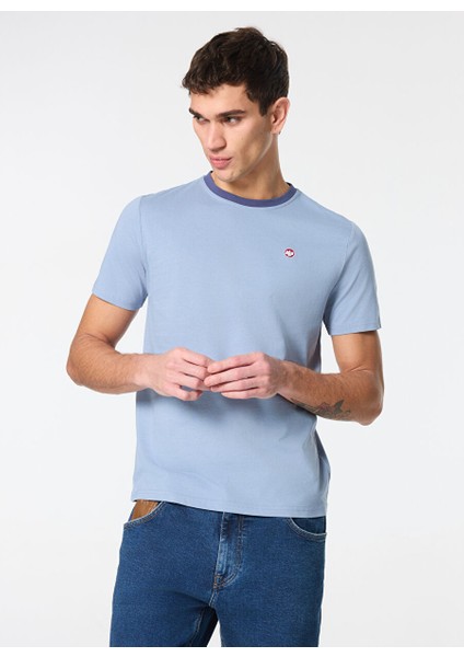 Bisiklet Yaka Düz Açık Lacivert Erkek T-Shirt Lımber T-Shırt