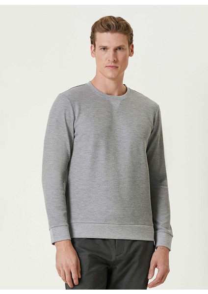 Gri Melanj Erkek Bisiklet Slim Fit Düz Sweatshirt 1093010