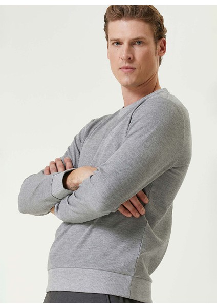 Gri Melanj Erkek Bisiklet Slim Fit Düz Sweatshirt 1093010