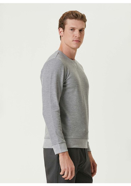 Gri Melanj Erkek Bisiklet Slim Fit Düz Sweatshirt 1093010