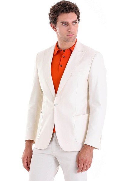 Ekru Comfort Fit Düz Mono Yaka Casual Keten Ceket fiyatları