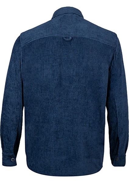 Lacivert Regular Fit Shacket Uzun Kol Fitilli Kadife Gömlek