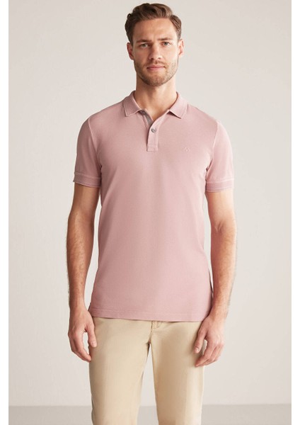 Vintage Görünümlü Pembe Polo Yaka T-Shirt
