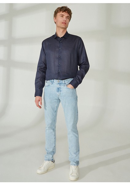 Gmg Fırenze Slim Fit Alttan Britli Yaka Lacivert Erkek Gömlek GU23MSS02012