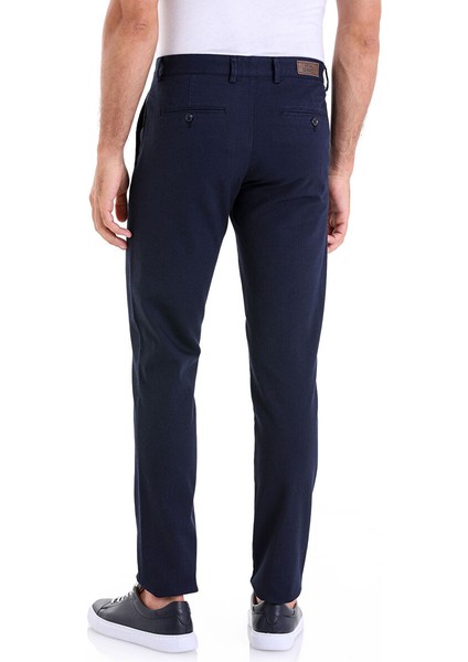 Lacivert Slim Fit Desenli Pamuklu Yandan Cep Kanvas Pantolon